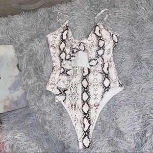 Snake print front tie one piece